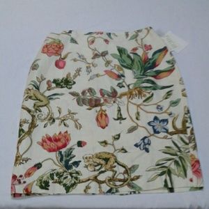 NWT Silk Club Collection Monkey & Floral Skirt 8